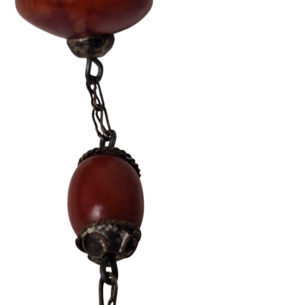 Vtg Cherry Red Bakelite Beaded Station Necklace 32" 100g Silver Tone Chain - Picture 6 of 12